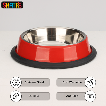 Skatrs Anti Skid Glossy Bowl for Dogs and Cats (Red)