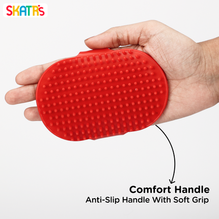 Skatrs Rubber Bristles Massage Hand Brush Comb for Dogs & Cats (Red)