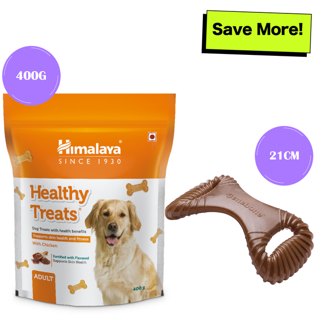 Himalaya Chicken Healthy Adult Treats and Benebone Bacon Flavored Dental Chew Toy for Dogs Combo