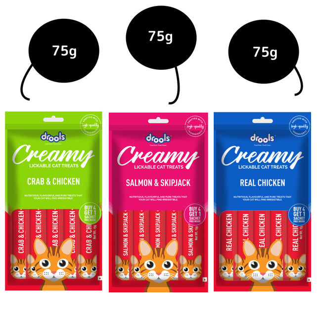 Drools Crab & Chicken, Real Chicken and Salmon & Skipjack Cat Treats Combo
