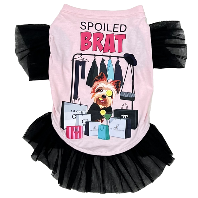 The Papaw Cartel Spolied Brat Frilled Tshirt Dress for Dogs (Pink)
