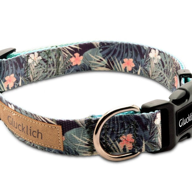 Glucklich Polyester Printed Adjustable Collar for Dogs (Green Forest)