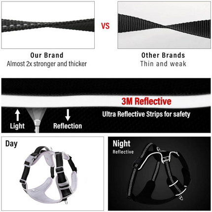 Hank 3M Reflective Harness for Puller Dogs (Grey/Black)