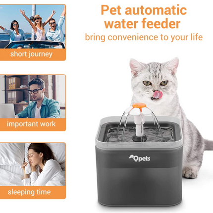 QPets Automatic Water Fountain with LED Light for Pets (Grey)