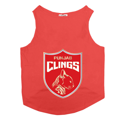 Ruse IPL "Punjab Clings" Printed Tank Jersey for Dogs (Poppy Red)