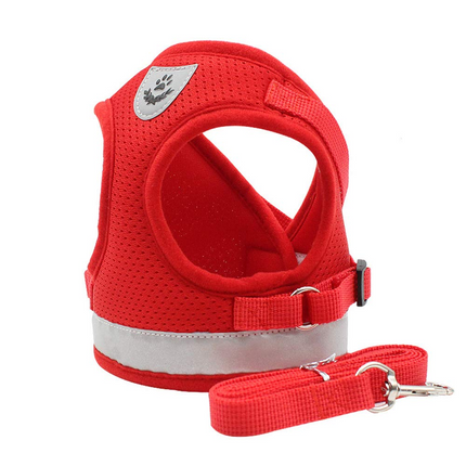 QPets Reflective Mesh Vest Harness with Leash for Dogs and Cats (Red)