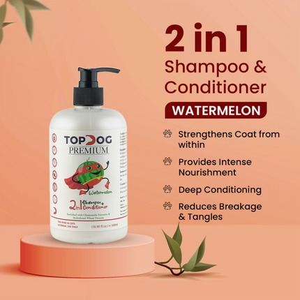 TopDog Premium Watermelon 2 in 1 Shampoo and Conditioner for Dogs and Cats