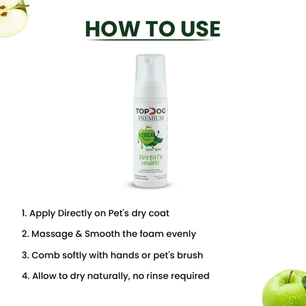 TopDog Premium Green Apple Dry Bath Shampoo Spray for Dogs and Cats