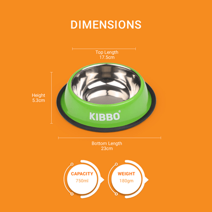 Kibbo Anti Skid Stainless Steel Bowl for Dogs and Cats (Green)