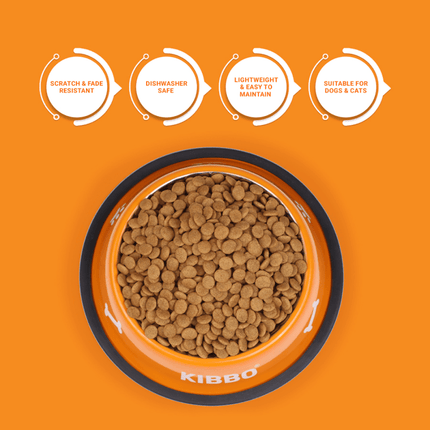 Kibbo Anti Skid Stainless Steel Printed Bowl for Dogs and Cats (Orange)