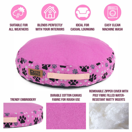 Petter World Indoor Artisanal Round Cushioned Bed with Washable Cover for Dogs and Cats (Crocus)