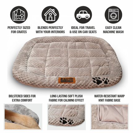Petter World Luxury Quilted Crate Mat with Padded Perimeters for Extra Support for Dogs (Meteorite)
