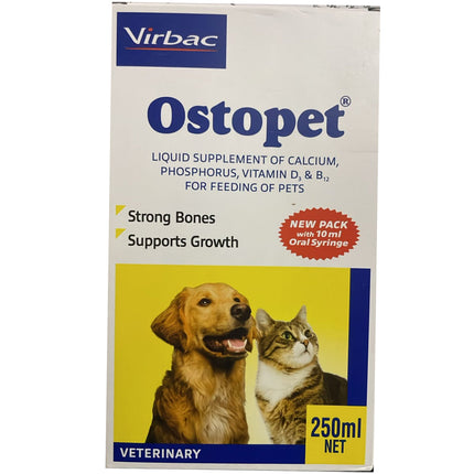 Virbac Ostopet Calcium Supplement Syrup and Vitabest Derm Omega 3+6 Syrup for Dogs and Cats (250ml) Combo