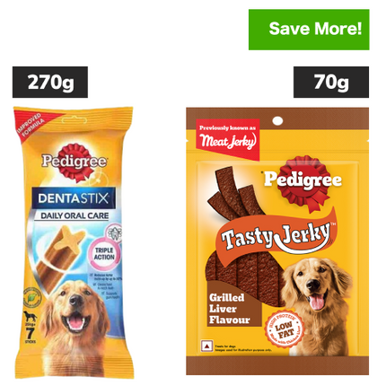 Pedigree Dentastix Oral Care for Adult (Large Breed of 25 kg+) and Grilled Liver Tasty Jerky Dog Treats Combo